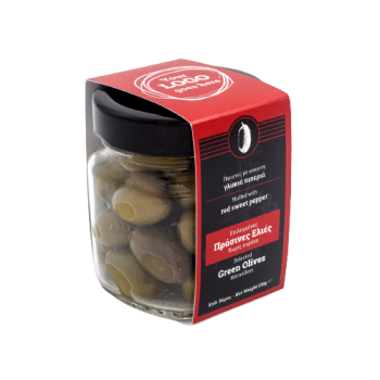 Πράσινες Ελιές Χωρίς πυρήνα | γεμιστές με πιπεριά | 120g | Ετικέτα με το Λογότυπο σου